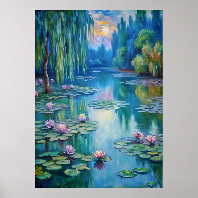 Poster Lâminas de tranquilo com lírios de água em creme (Frente)