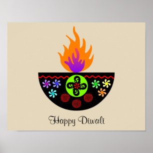 Póster Lâmpada colorida Diya de Diwali