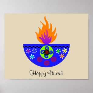 Póster Lâmpada colorida Diya de Diwali