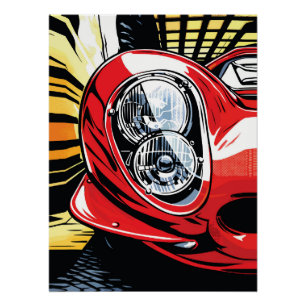 Póster Lâmpada de Carro Antigo em Estilo Pop Art Explode