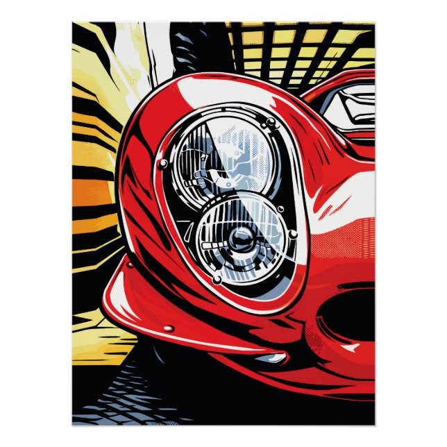 Póster Lâmpada de Carro Antigo em Estilo Pop Art Explode (Frente)
