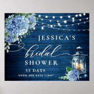 Poster Lâmpada de Hidrangea Azul Boho Festa de Casamento