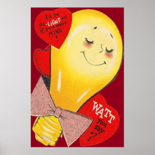 Póster Lâmpada Engraçada Esquisita Adorável Coração Dia d