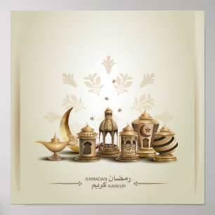 Poster Lâmpadas de bronze Ramadã, Lanternas e Lua