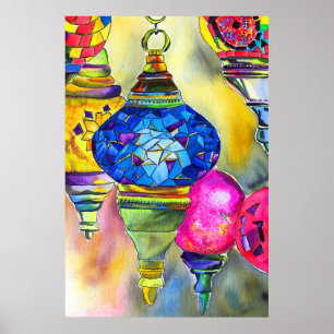 Poster Lâmpadas turcas, mosaico, aquarela, arte