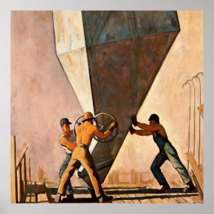 Poster “Lançamento de Cimento na Barragem de Boulder” por