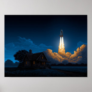 Poster Lançamento de Foguete do Ônibus Espacial à Noite A