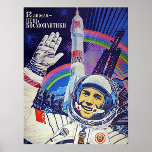 Poster Lançamento do foguete espacial cosmonauta soviétic