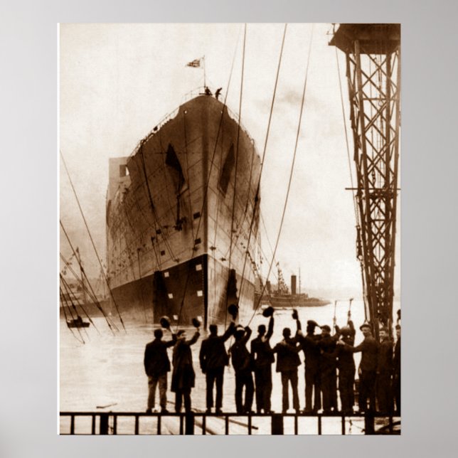 Poster Lançamento do Titanic em Sepia circa 1912 (Frente)