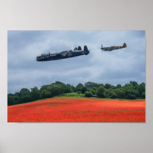 Poster Lancaster Bomber And Hawker Hurricane Flying Over