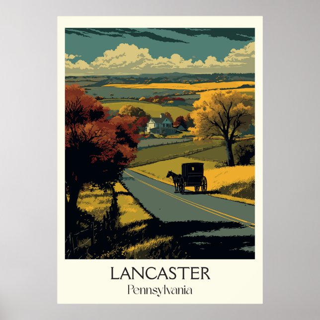 Poster Lancaster Pennsylvania Vintage Amish Country Art (Frente)