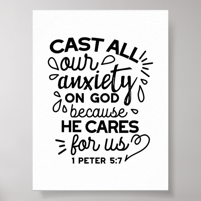 Poster Lance Toda a Sua Ansiedade – 1 Pedro 5:7 Versículo (Frente)