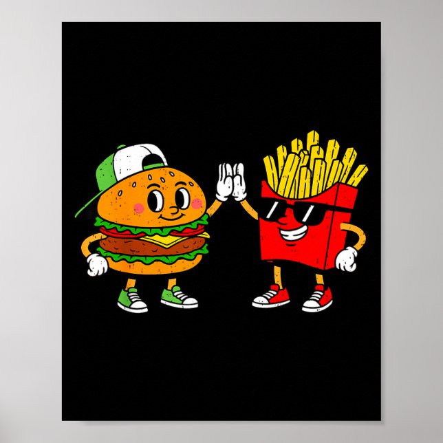 Poster Lanches Combo de Hambúrguer Engraçado Batata Frita (Frente)