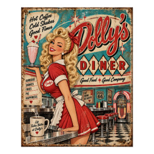 Póster Lanchonete da Dolly Vintage Americana Retro Pin-Up