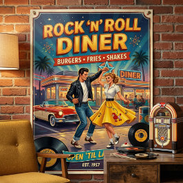 Poster Lanchonete de Rock 'n' Roll anos 50 Vintage