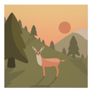 Póster Landscape Deer Mountain Wilset Park Sunset Po