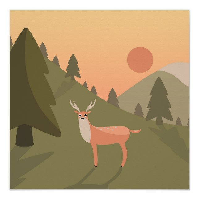 Póster Landscape Deer Mountain Wilset Park Sunset Po (Frente)