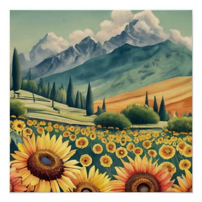 Póster Landscape Sunflowers Boho (Frente)