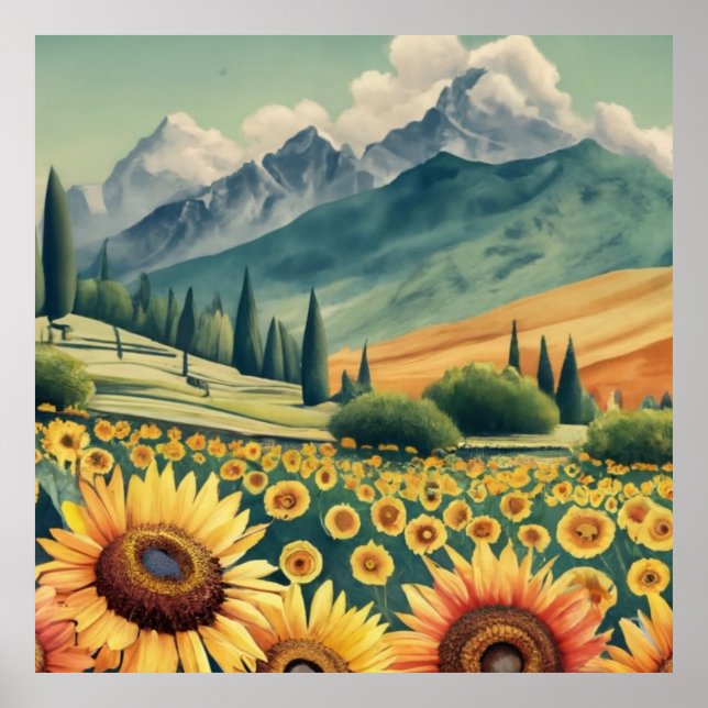 Poster Landscape Sunflowers Boho (Frente)