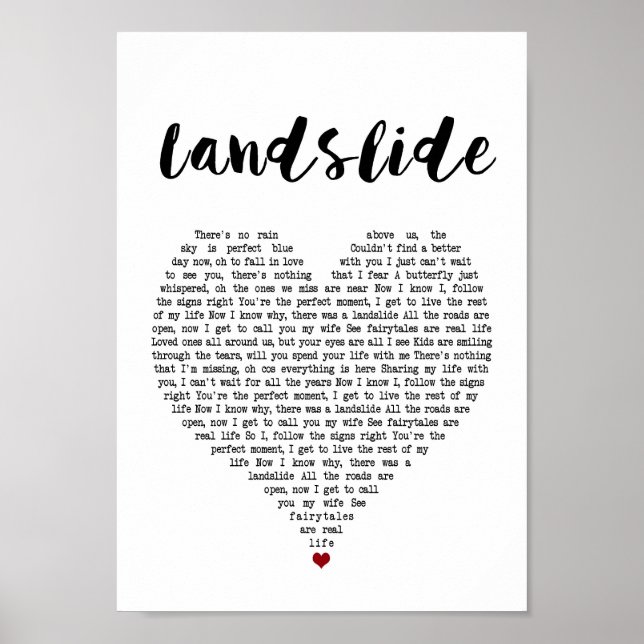 Poster Landslide White Heart Song Lyric Wall Art Impressã (Frente)