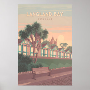 Poster Langland Bay Swansea Cartaz de Viagem à Beira-Mar