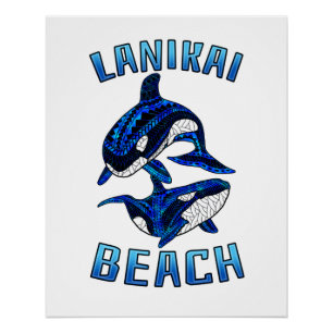 Póster Lanikai Beach Havaí Vacinação Tribal Orcas