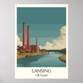 Poster Lansing Michigan Vintage Capitol Art