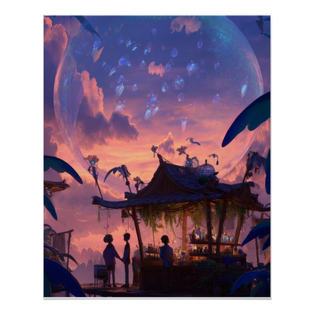 Póster Lantern-Lit Twilight Pavilion Fantasy Scene (Frente)