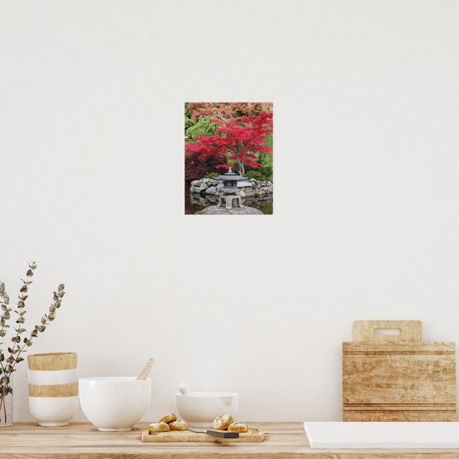 Poster Lanterna de Jardim Japonês e Folhas de Bordo Verme (Cozinha)