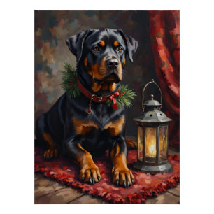 Póster Lanterna de Natal de Cão Rottweiler Digno