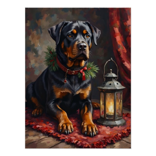 Póster Lanterna de Natal de Cão Rottweiler Digno (Frente)