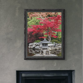 Póster Lanterna do Jardim Japonês e Folhas Vermelhas Bril