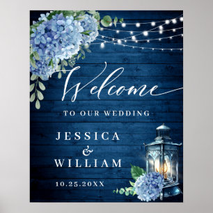Poster Lanterna Floral de Hydrangea Azul Bem-vindo Casame