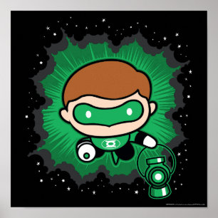 Póster Lanterna Verde Chibi Voando Através Do Espaço