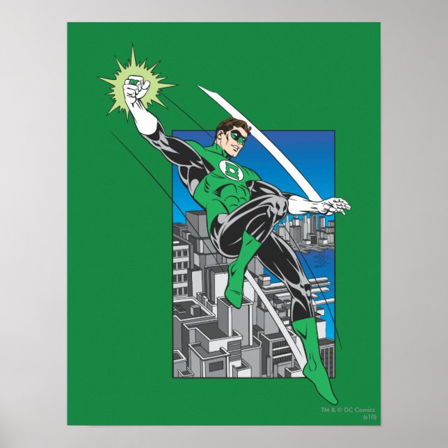 Póster Lanterna Verde com Fundo da Cidade (Frente)
