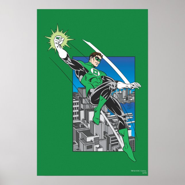 Poster Lanterna Verde com Fundo da Cidade (Frente)