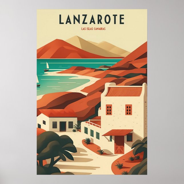 Poster Lanzarote Canary Islands Vintage Travel Art (Frente)