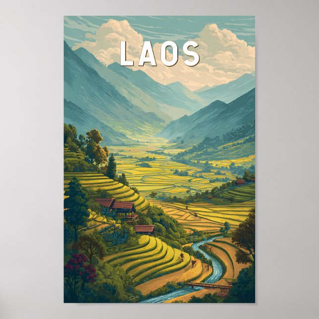 Poster Laos Illustration Travel Art Vintage (Frente)