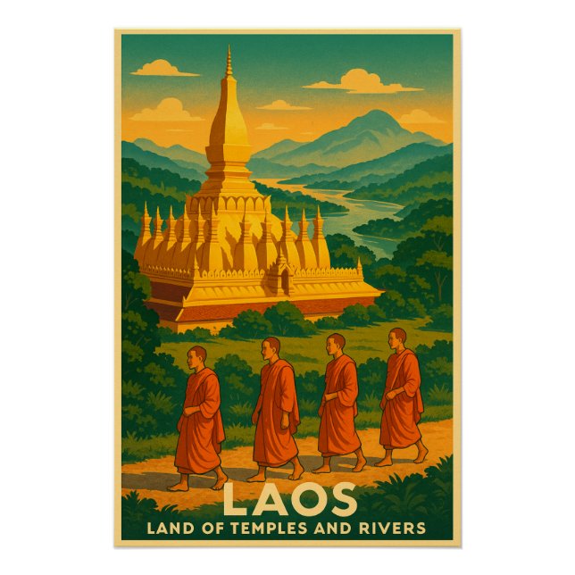 Póster Laos - Terra dos Templos e Rios (Frente)
