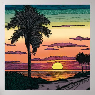Poster Lápis colorido com um pôr do sol impressionante na
