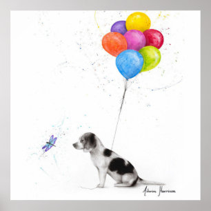 Poster Lápis Colorido Desenhando O Cão De Beagle E Os B