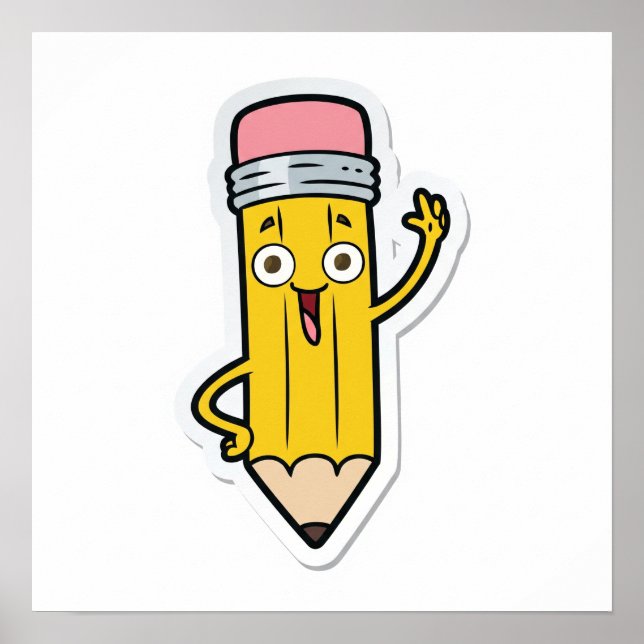 Poster Lápis Feliz da Cartoon (Frente)