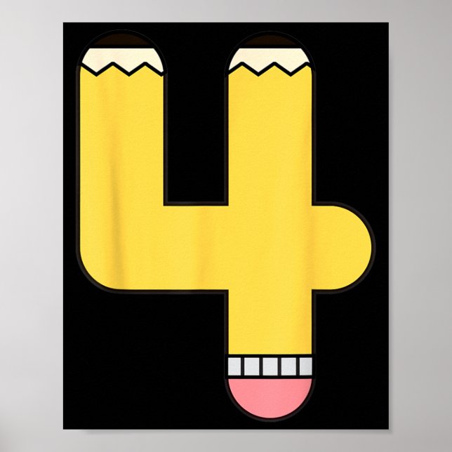 Poster Lápis Número 4 De Volta à Escola Aniversário de 4  (Frente)