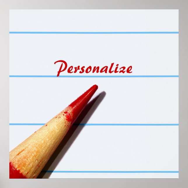 Póster Lápis Vermelho Em Papel Vinculado Com Nome (Frente)