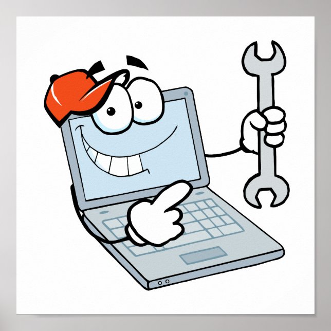 Póster laptop de desenho de reparo do computador bobo com (Frente)