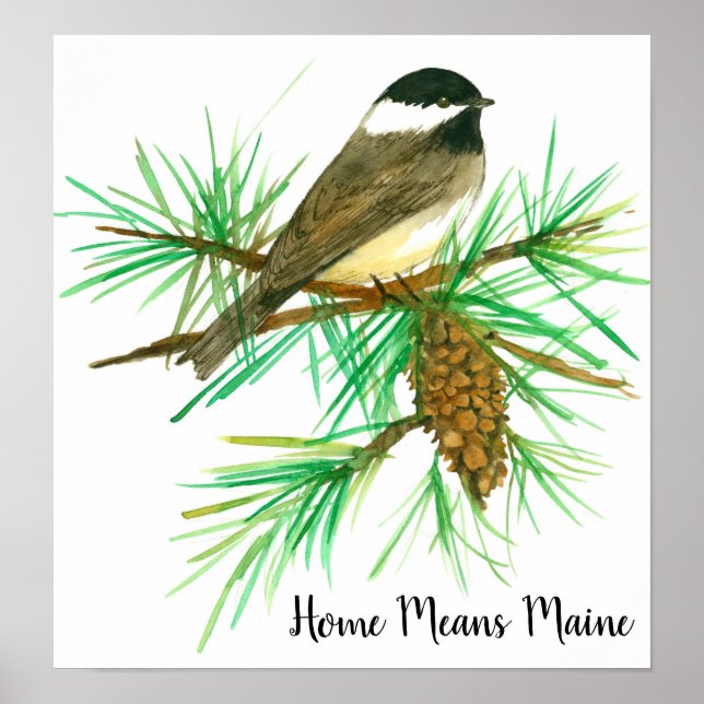 Poster Lar significa Maine Black Capped Chickadee (Frente)