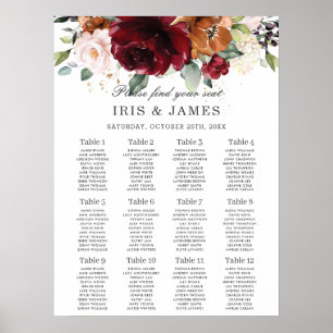 Poster Laranja Borgonha Ivory Floral - Placa Sentada