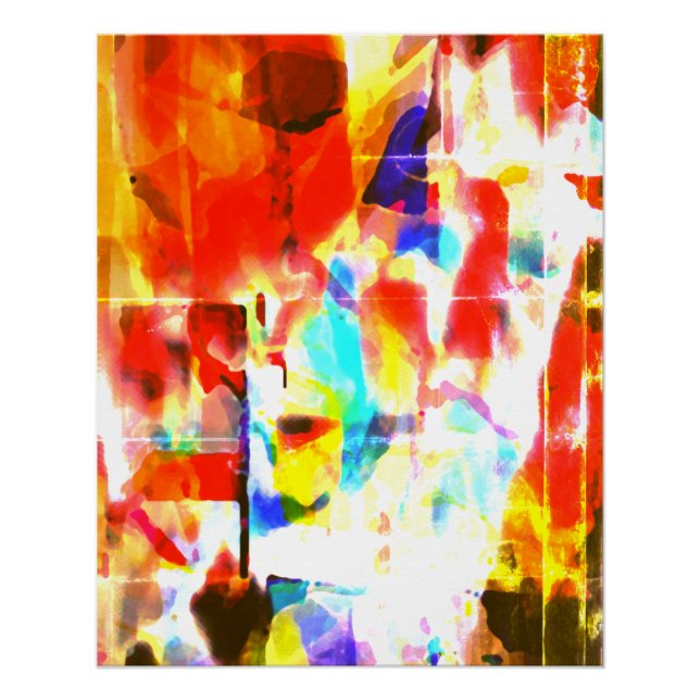 Póster Laranja Branco Amarelo Azul Tinta Espalha Design (Frente)