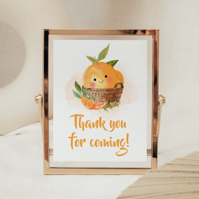 Poster Laranja Citrino Pequeno Fofinho Obrigado por Vir (Little Cutie Orange Citrus Baby Shower Thank you for Coming Sign)