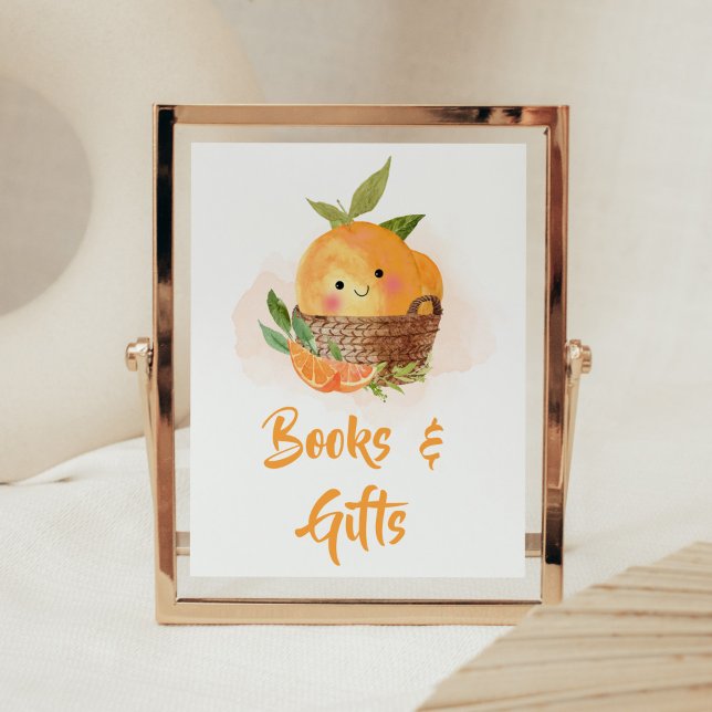 Poster Laranja Citrus Little Cutie Books e presentes (Little Cutie Orange Citrus Baby Shower Books and Gifts Sign)